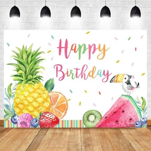 Happy Birthday Photography Background Summer Fruit Child Birthday Party Banner Backdrops Dessert Table Decorations Props