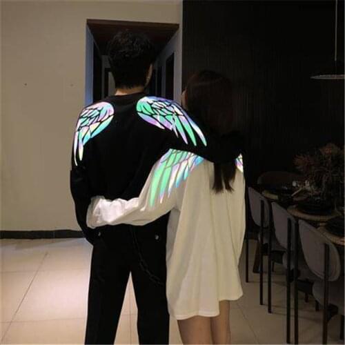 T Shirt Streetwear Mens Wing Reflective Print T-Shirt Japan Harajuku Tshirt Autumn Long Sleeve Tops Tees Hip Hop T Shirt Males