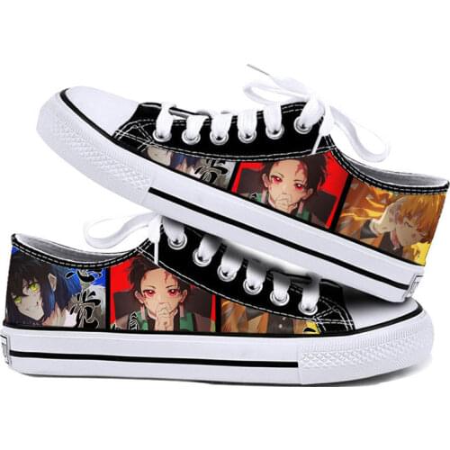 Canvas Shoes Demon Slayer Kimetsu no Yaiba Cosplay High Shoes Casual Female Shoes Trainers Lace Up Shoes Low Platform Footwear
