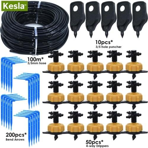 KESLA 5M-100M 2LPH Pressure Compensation Emitter Watering Kits for Agriculture Greenhouse Drop Drip Irrigation System w/ Puncher