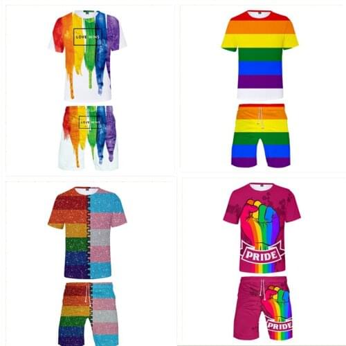 New Print Men Free LGBT lovely sets 2 Piece Set Summer Short Sleeve t shirt+Shorts Rainbow Design sets Streetwear Clothes