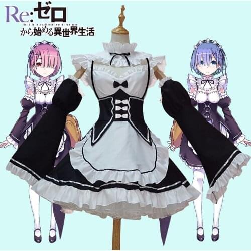 Ram/Rem Cosplay Re:zero Kara Hajimeru Isekai Seikatsu Re Life In a Different World Costume Kawaii Sisters Maid Servant Dress