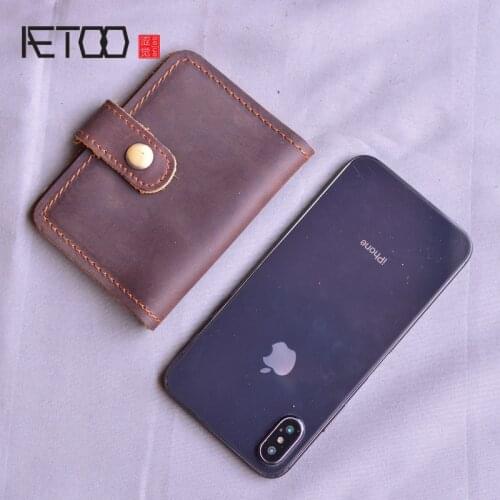 AETOO Crazy horse leather retro card holder, first layer cowhide drivers license bag, mens leather card holder, coin purse