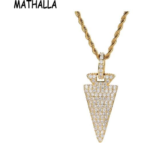 MATHALLA Ice-Filled Zircon Narrow Triangle Pendant Necklace With Stylish Rope Chain Mens and Womens Pendants Hip-Hop Jewelry