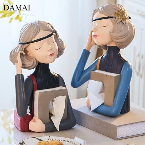 Cute Girl Decorative Tissue Boxes Book Shape Resin Napkin Holder Living Room Paper Towel Case Hotel Home Decoration Modern