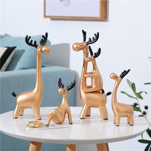 Cute elk ornament Deer family set figurines Resin arts and crafts Animals miniature figurines Christmas gift Home decoration
