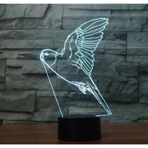 Parrot Model 3d Night Light 7 Color Changing Remote Switt Usb Table Lampe Animal Bird Creativ 3D Visual Light Toy Gift