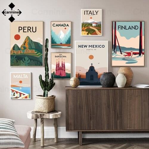 Travel Location Canvas Wall Art World Famous Cities Painting Finland Malta Mural Barcelona Posters and Prints Living Room Decor