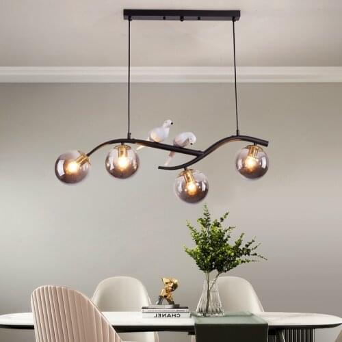 Nordic long chandelier for Loft Dining Room smoke glass lamp Postmodern chandelier bird light Bedroom Restaurant rustic light