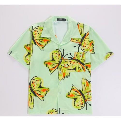 New 2021 Men Classic butterfly Flowers Fashion Cotton Casual Shirts Shirt high quality Pocket Short-sleeves Top S 2XL #A145