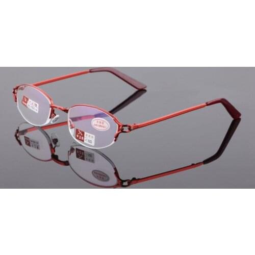 New Women Folding Reading Glasses Elegant Exquisite Presbyopic Aspherical Resin Plus Film Lenses Half Frame Metal 1.0-4.0 R091
