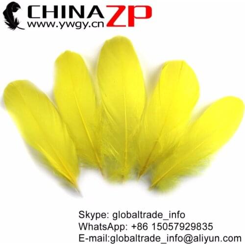 CHINAZP Bulk Wholesale 200 pcs/lot Size 4"-8" Selected Prime Quality Dyed Yellow Goose Nageoires Soft Feathers for Costumes