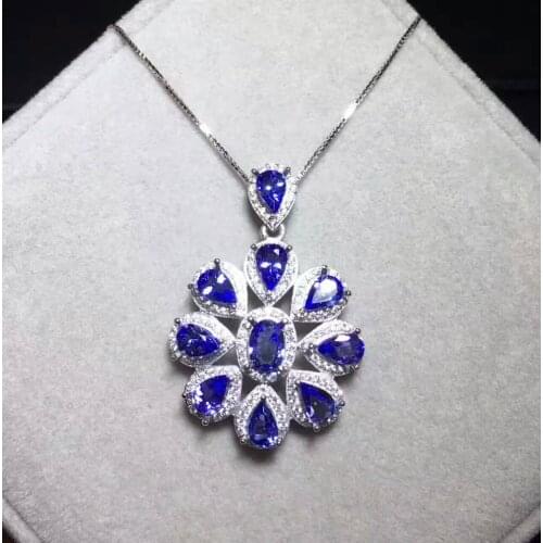 Natural blue tanzanite pendant S925 silver Natural gemstone Pendant Necklace trendy luxurious big round women pary fine jewelry