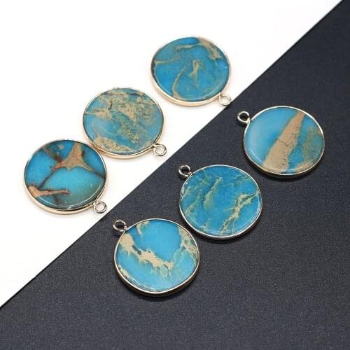 Natural Gem Stone Pendants Reiki Heal Round Gold-plated Crystal Pendant for Trendy Women Necklace Earring Jewelry Making