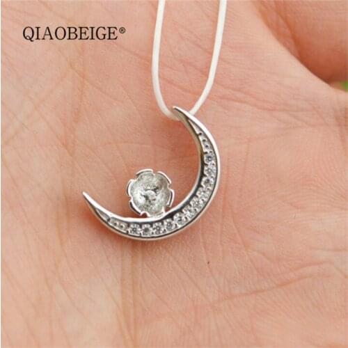QIAOBEIGE 925 Sterling silver Moon pendant Metal Bead Caps Making jewelry DIY fit Jewelry Handmade pearl accessory 2018 NEW