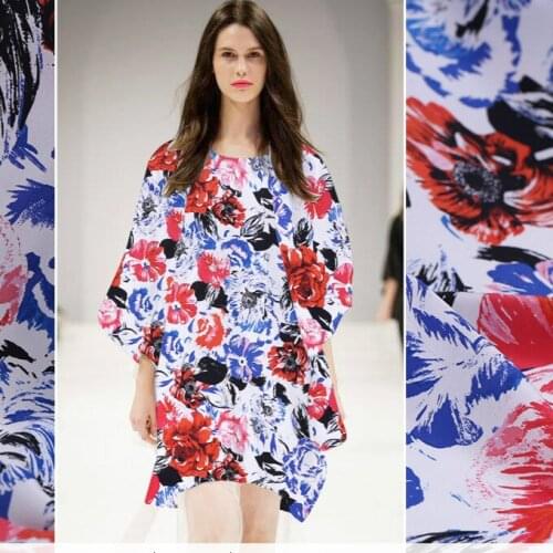 135 cm wide peony printed silk fabric meter 16 mm crepe de chine silk fabric natural material dress fabric wholesale silk cloth