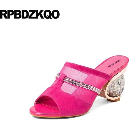 Slides Perspex High Heels Sandals Spring Embellished Crystal Peep Toe Pumps Designer Shoes Women Luxury 2017 Block Glass Mesh