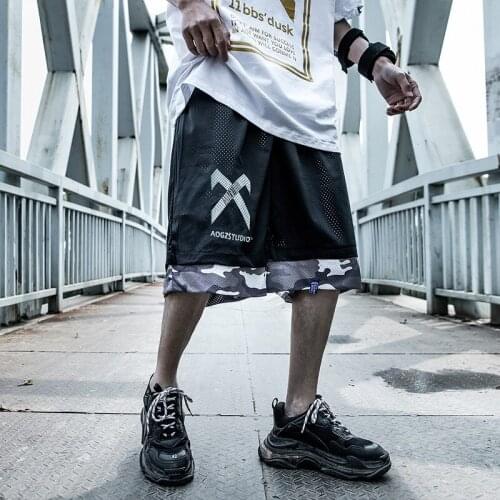 Basketball Mesh Hip Hop Cargo Shorts Techwear Men Summer Reversible Streetwear Camouflage Casual Short Pants Joggers Sweatpants