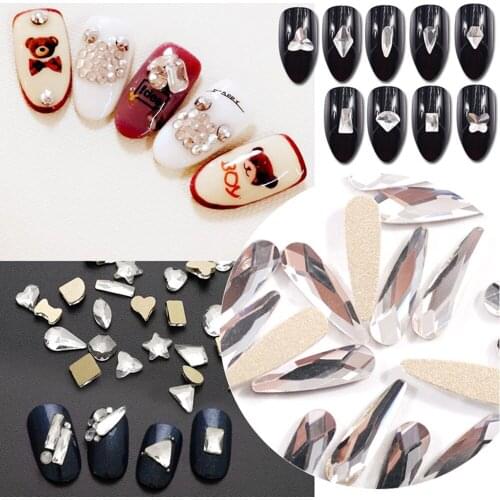 50pcs/pack Silver AB Multi-size Glass Nail Rhinestones For Nails Art Decorations Glitter DIY 3D Design Nail Charms Stones Strass