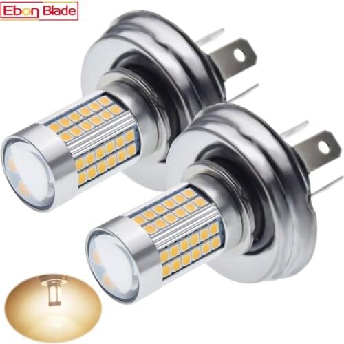 Pair Warm White 4300K R2 P45t 6V 12V 24V Motorbike Headlight 3030 66SMD Car Head LED Bulb Moped Scooter ATV Lamp Aluminum Light