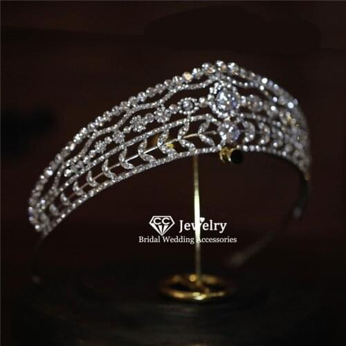 CC Tiaras and Crowns Women Wedding Accessories Engagement Crown Jewelry Charms High Quality Leaf Shape Crystal Headdress HS32