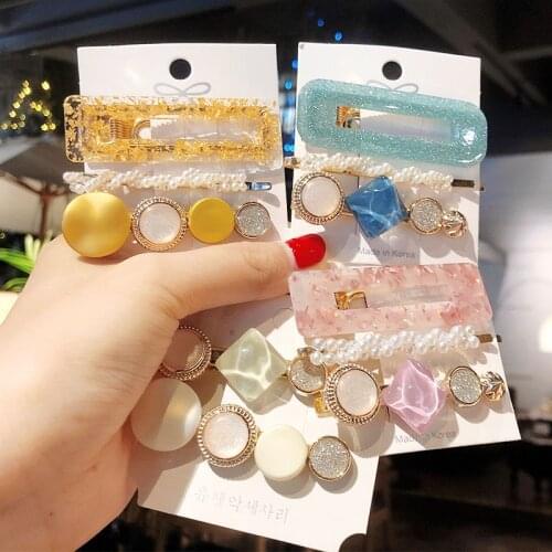 1Set Colorful Pearls Acetate combination Hair Clips For Women Girls Sweet Headband Hairpins Barrettes Fashion Hair Accessories