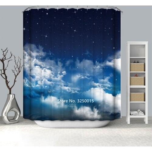 Blue Sky and White Cloud Seascape Peacock Feather Shower Curtain 3D Wildlife Printing Curtain Is Waterproof and Mildew Proof
