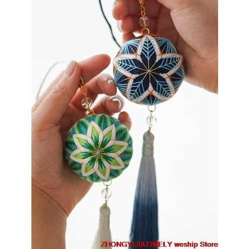 Green blueTemari hand ball/Temari ball Material package(make by yourself) DIY Key buckle Pendant gift