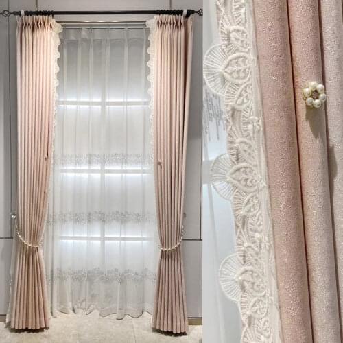 Curtain for Living ModernSimple Small Fresh Pink Jacquard High-precision Light Luxury Dream Princess Curtain Dining Room Bedroom