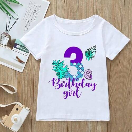Age 1-10 Birthday Girls Tshirt Cute Graphic Print T-shirt Childrens Clothing Tees Fashion Kawaii Clothes Tops