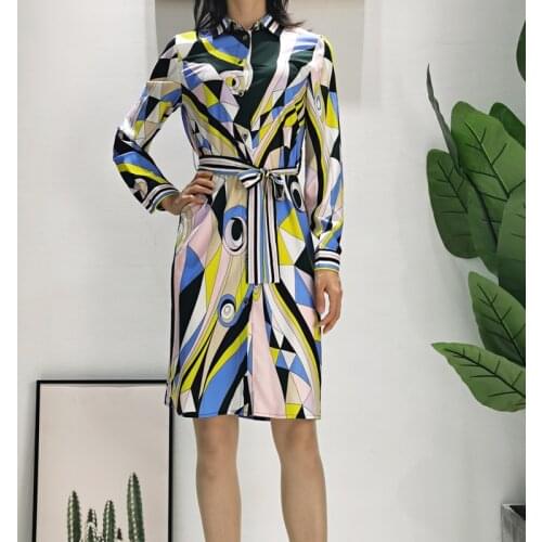 High Quality Designer Autumn New Print Single Breasted Long Sleeve Loose Shirt Dress Vintage Elegant Fashion Casual WomenS