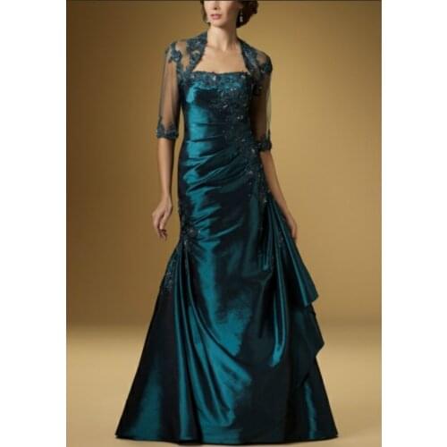 With Jacket Mother Of The Bride Dresses Mermaid Strapless Appliques Beaded Plus Size Long Groom Mother Dresses For Wedding