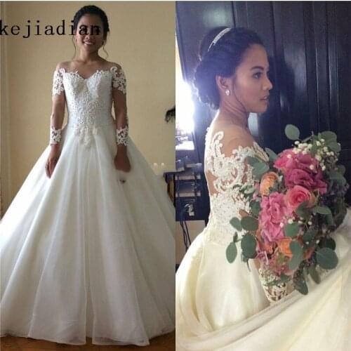 2021 robe de soiree Long Sleeves Sexy Ball Gown Vintage Sexy See Through Lace Wedding Dress Princess vestido de noiva