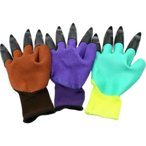1 Pair High Quality Rubber Hand Claw 4ABS Plastic Garden Rubber Gloves Gardening Digging Planting Durable Waterproof Work Glove