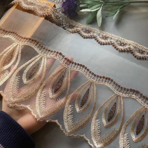 2 yard Brown Embroidered Flower Lace Ribbon Trims for Home Textiles Sofa Covers Trimmings Mesh Applique Sewing Lace Fabric 17cm