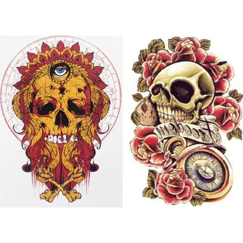 2 pcs/set Waterproof Temporary Dangerous Sexy Skull +Flame Fire Skull with Eye Tattoo Stickers