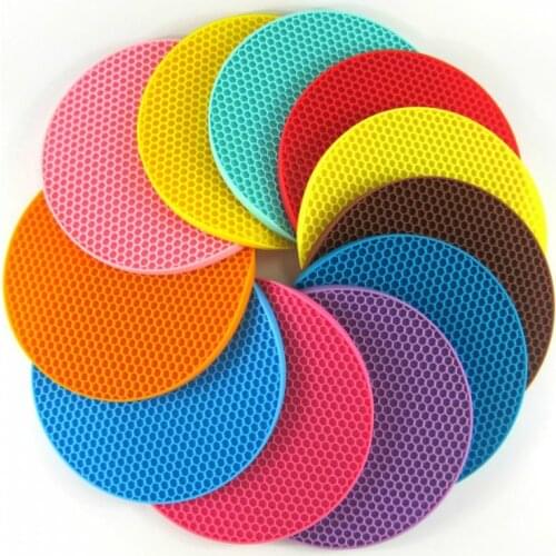 2PCS Multifunctional Round Candy Color Hot Pads Silicone Non-slip Heat Resistant Mat Cup Coaster Cushion Placemat Pot Holder