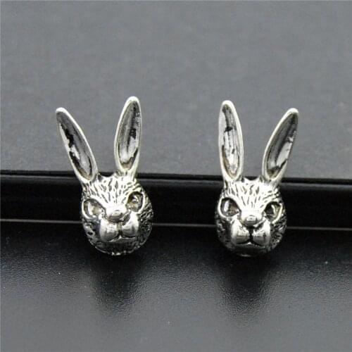 20PCS Silver Color 3D Rabbits head Charms Pendants Fit Bracelet Necklace DIY Metal Easter Jewelry Making A2279