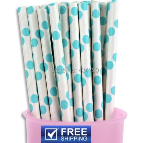 200pcs Aqua Polka Dot Paper Drinking Straws,Wholesale Sky Blue Cake Pop Sticks,Colorful Party Supplies Decorations