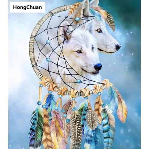 Wolf Animal Wind Chimes 5D DIY Full Square/Round Diamond Painting Diamond Embroidery Diamond Cross Stitch Home Decoration Mural