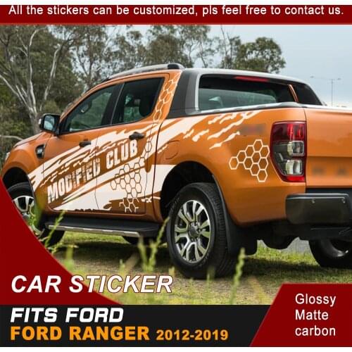 Car Decals Side Body Off Road Honeycomb Mud Graphic Vinyl Cool Car Sticker Customized Fit For Ford Ranger 2012-2019