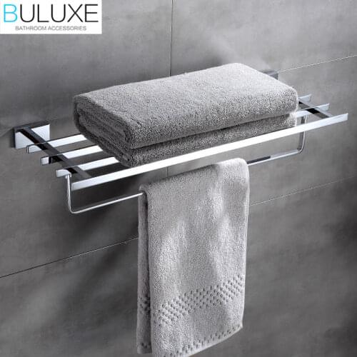 BULUXE Brass Bathroom Accessories Towel Bar Rack Holder Chrome Finished Wall Mounted Bath Acessorios de banheiro HP7761