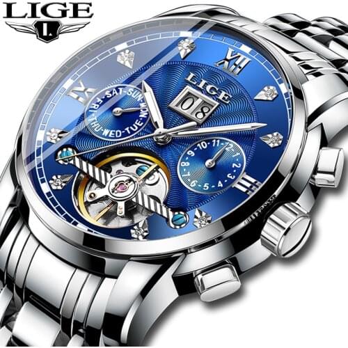 Relogio Masculino LIGE Watches Men Luxury Top Brand New Fashion Mens Creative Designer Automatic Mechanical Male Wristwatch+Box