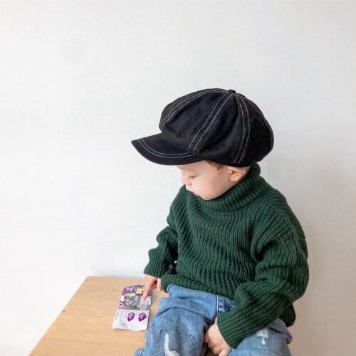 FOCUSNORM Newborn Baby Boys Fashion Beret Cap 3 Colors For Autumn Winter Solid Vintage Octagonal Cap