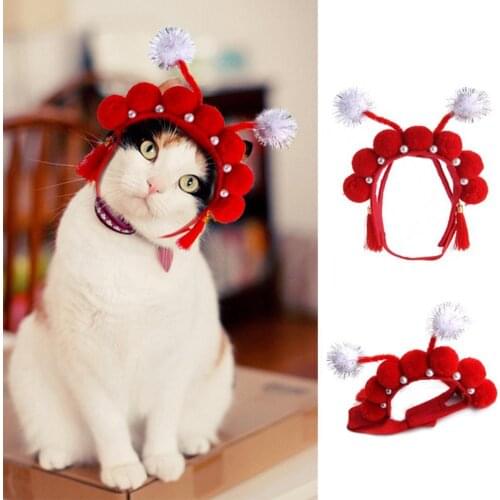 Pet Headwear Chinese Style Decorative Dogs Caps With Bowknot Cat Birthday Cap Sequin Design Hat Christmas Party Pets Accessories