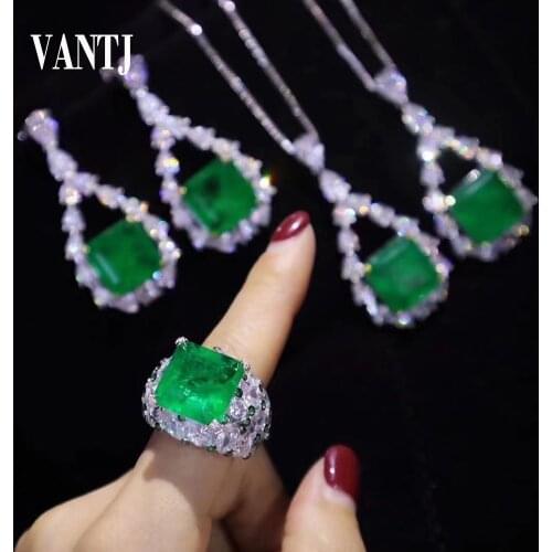 Created Emerald Jewelry Sets Sterling 925 Silver Syn.Gemstone for Women Anniversary Party Classic Fine Jewelry Gift Wholesale