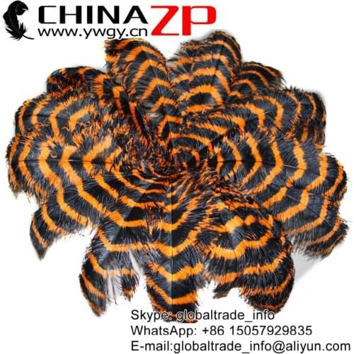 CHINAZP Factory Size 70-75cm (28-30") 50pcs/lot Top Quality Dyed Orange and Black Striped Ostrich Feather Mardi Gras Decorations