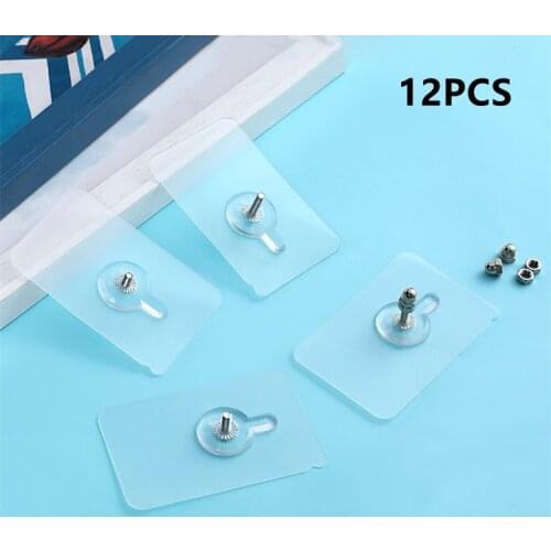 12pcs Punch-Free Screw Stickers Wall Picture Frame Holder Self-Adhesive Traceless Painting Hook Kitchen Bathroom Rack Stick Hook