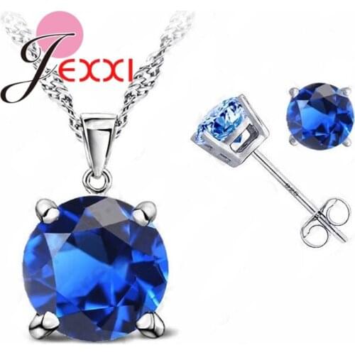 Most Popular Jewelry 4 Claws Cubic Zirconia Good Quality 925 Sterling Silver Jewelry Sets Stud Earring Pendant Necklace