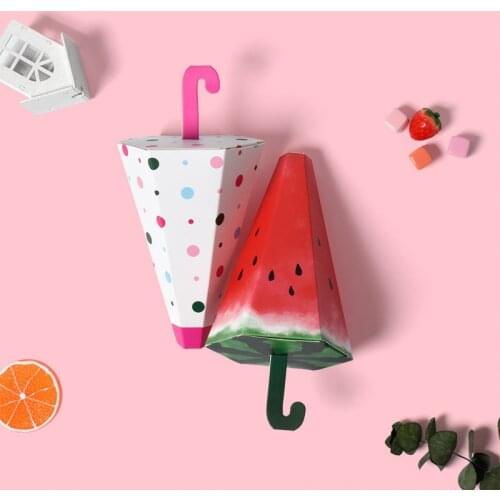 Small Gift Packaging Box Creative Cartoon Umbrella Shape Sweet Cookies Snack Candy Gift Wedding Favor Box Dots Watermelon